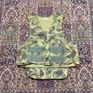 VTG 60s 70s Duxbak Green Frog Skin Camo Hunting Vest Poacher Pouch Bag L-XL USA